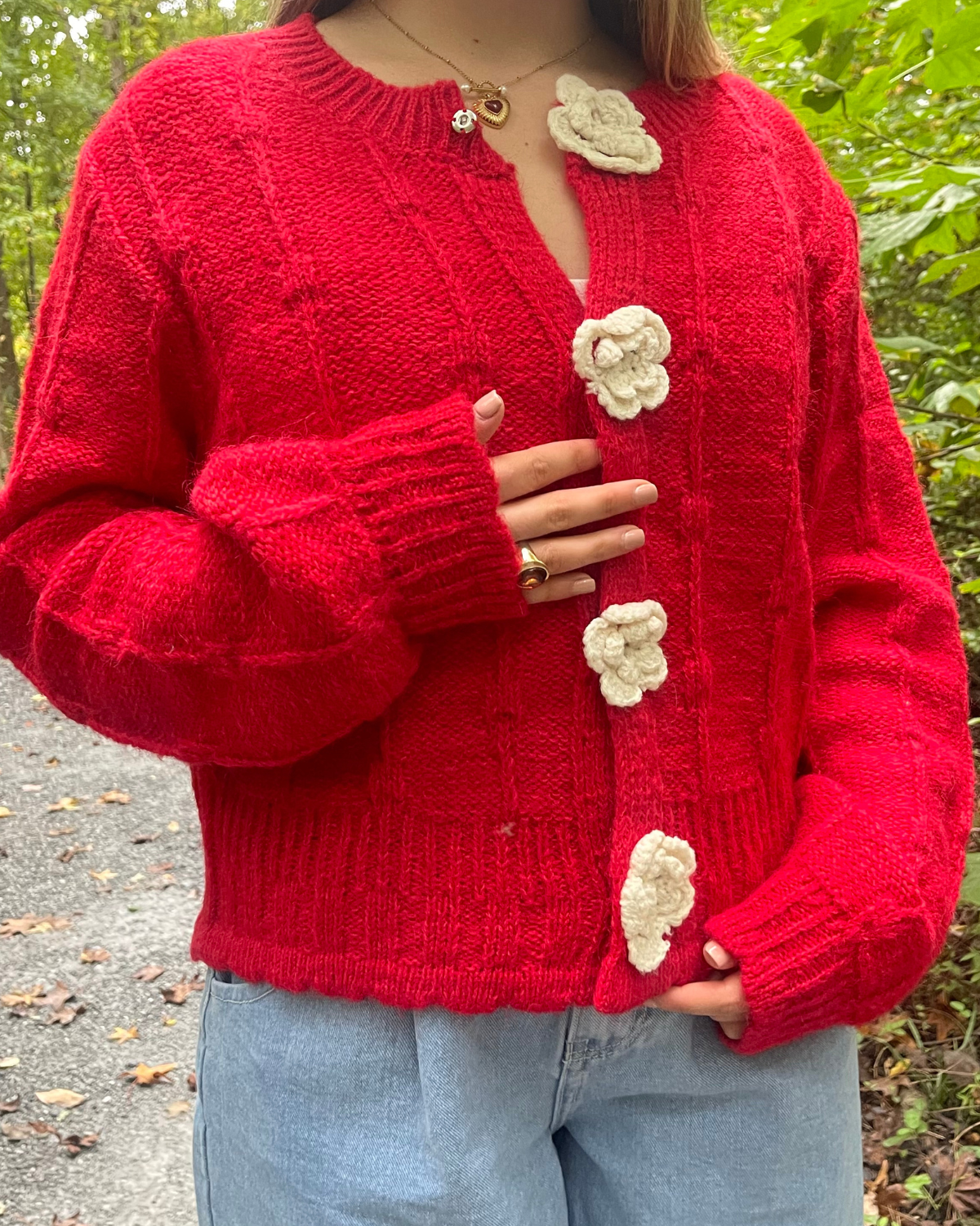 Red Floral Cardigan