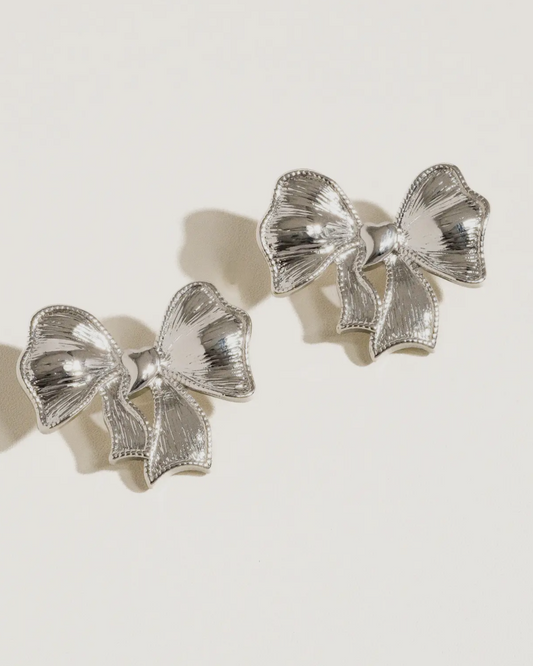 Silver Glitter Bow Earring